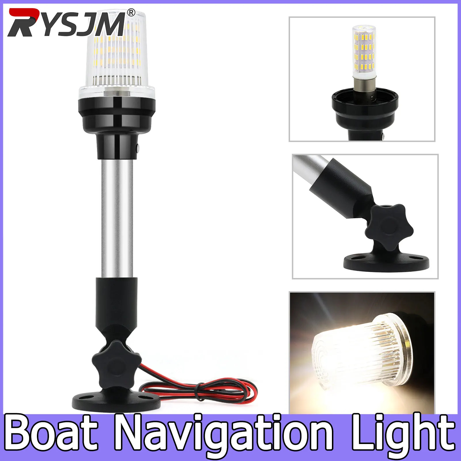 180 Grad klappbare weiße LED-Bootsnavigationsleuchte 12-22 Zoll für Segelboot-Ankerlicht und Segelsignallampen-Zubehör