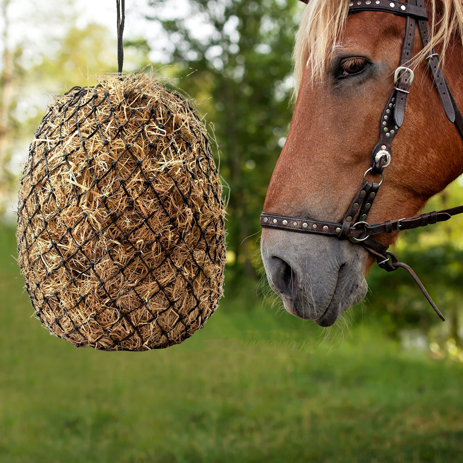 

Slow Food Hanging Horse Feeder Horse Hay Net Mesh Bag Storage Pouch Goat Feeder Durable Wear Cage Clean Stable