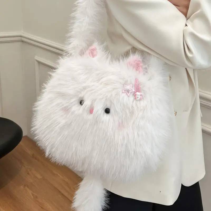 

Cute Hair Clip Large Capacity Fashionable Cartoon Plush Bag Women's Crossbody Bag Trendy Animal Shaped Bag Daily Use