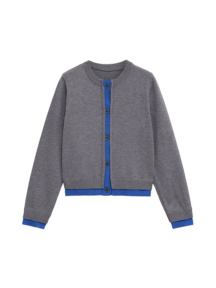 

European and American style 2025 autumn new arrivals women's clothing button stitching round neck long sleeve knitted jacket
