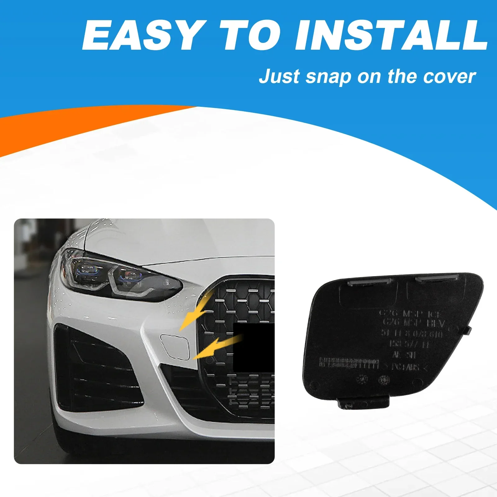 For BMW G22 G26 i4 4 Series 2021-2023 Car Front Bumper Tow Hook Cover Cap Towing Eye Durable ABS Auto Exterior Accessory 51115A0