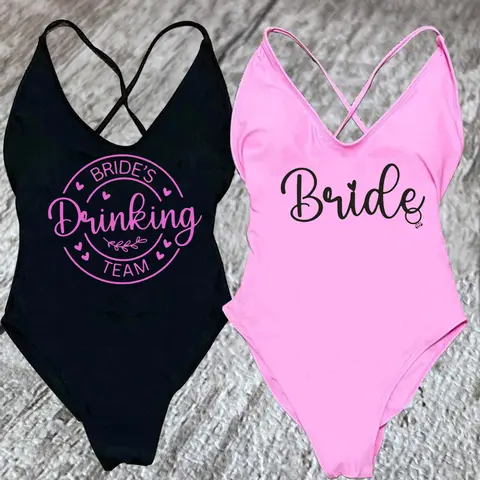 TEAM BRIDE love 수영복 여성 원피스 수영복 섹시한 패딩 비키니 여성 수영복 플러스 사이즈 Beachwear 독신 파티