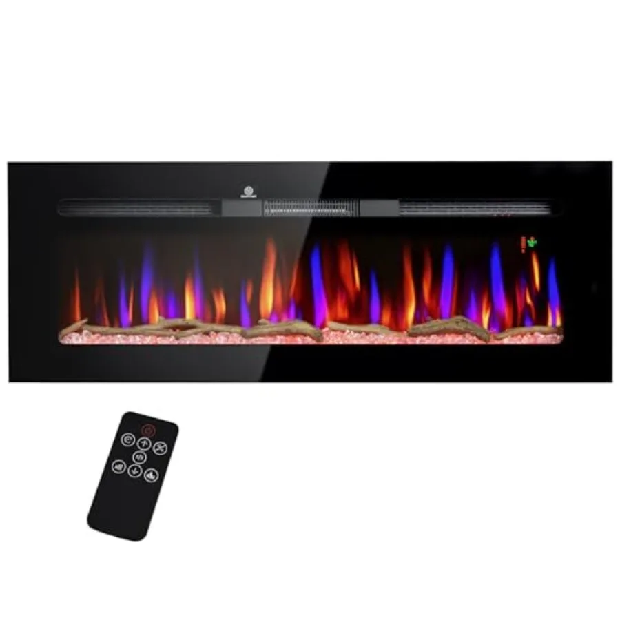 

50 Electric Fireplace Recessed and Wall Mounted with Remote Control 1500W Fireplace Heater with 8H Timer Adjustable Flame Color