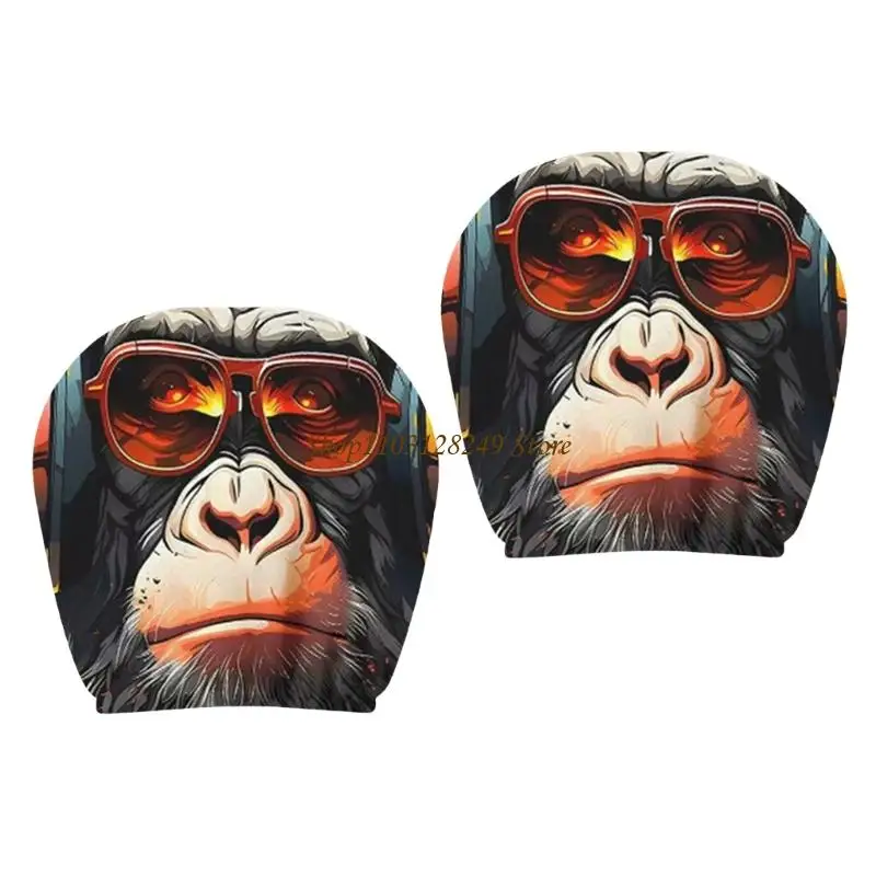 N5KD Vehicle Headrest Protectors Set of 2 Gorillas Design 26X28Cm Polyester Fabric for Most Quick Install and Remove
