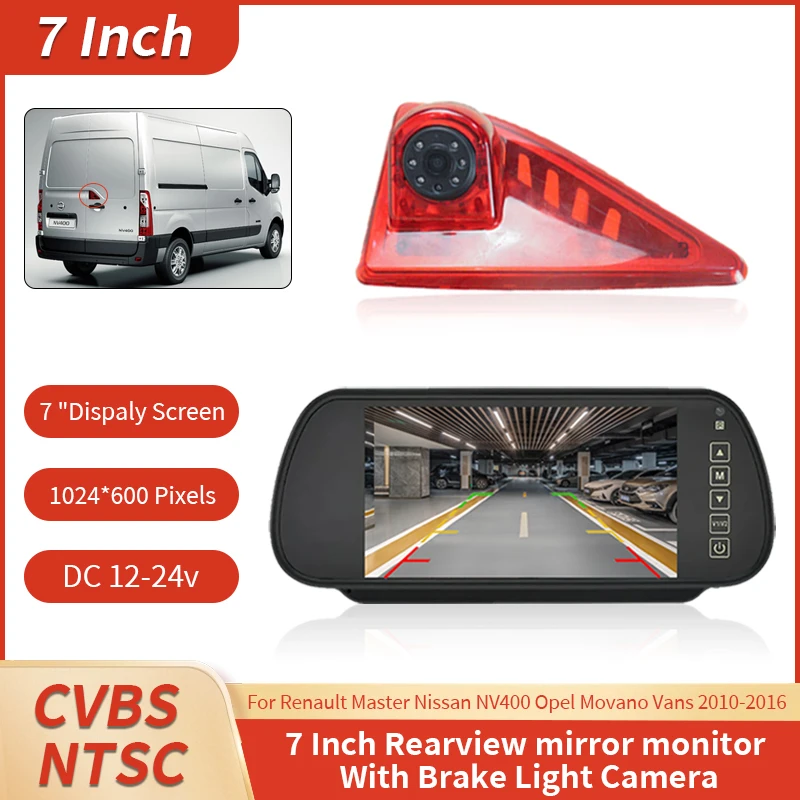 7-inch Car Rearview Mirror Display Screen With Car Brake Light Camera For Renault Master Nissan NV400 Opel Movano Vans 2010-2016