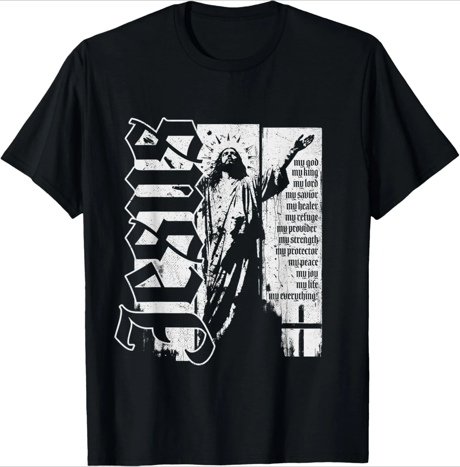 

Jesus Christ God King Lord Savior Strength Prayer Christian design-100% cotton O-neck short sleeve casual printed men's T-shirt.