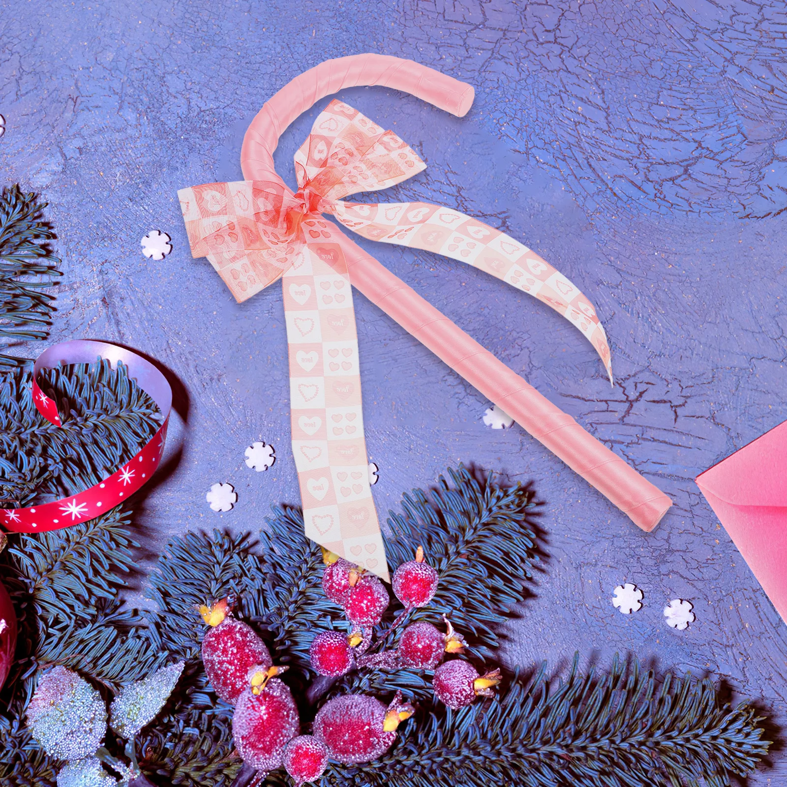 

Halloween Pink Bow-Tie Cane Durable Lightweight Costume Prop Walking Stick Cosplay Role Play Dance Party Accessory