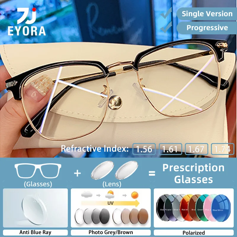 

EYORA Currents Square Full Rim Reading Glasses Myopia Eyewear Hyperopia Anti Blue Light Progressive Photochromic Eyewear Lens
