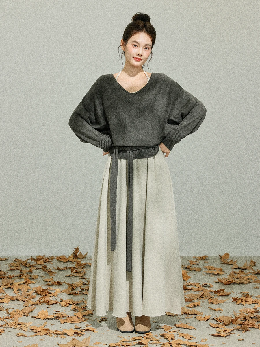 Spódnica damska Linyunyun z wysokim stanem, elastycznym pasem, delikatna, uniwersalna, jesienna nowość, modna spódnica w kształcie litery A.