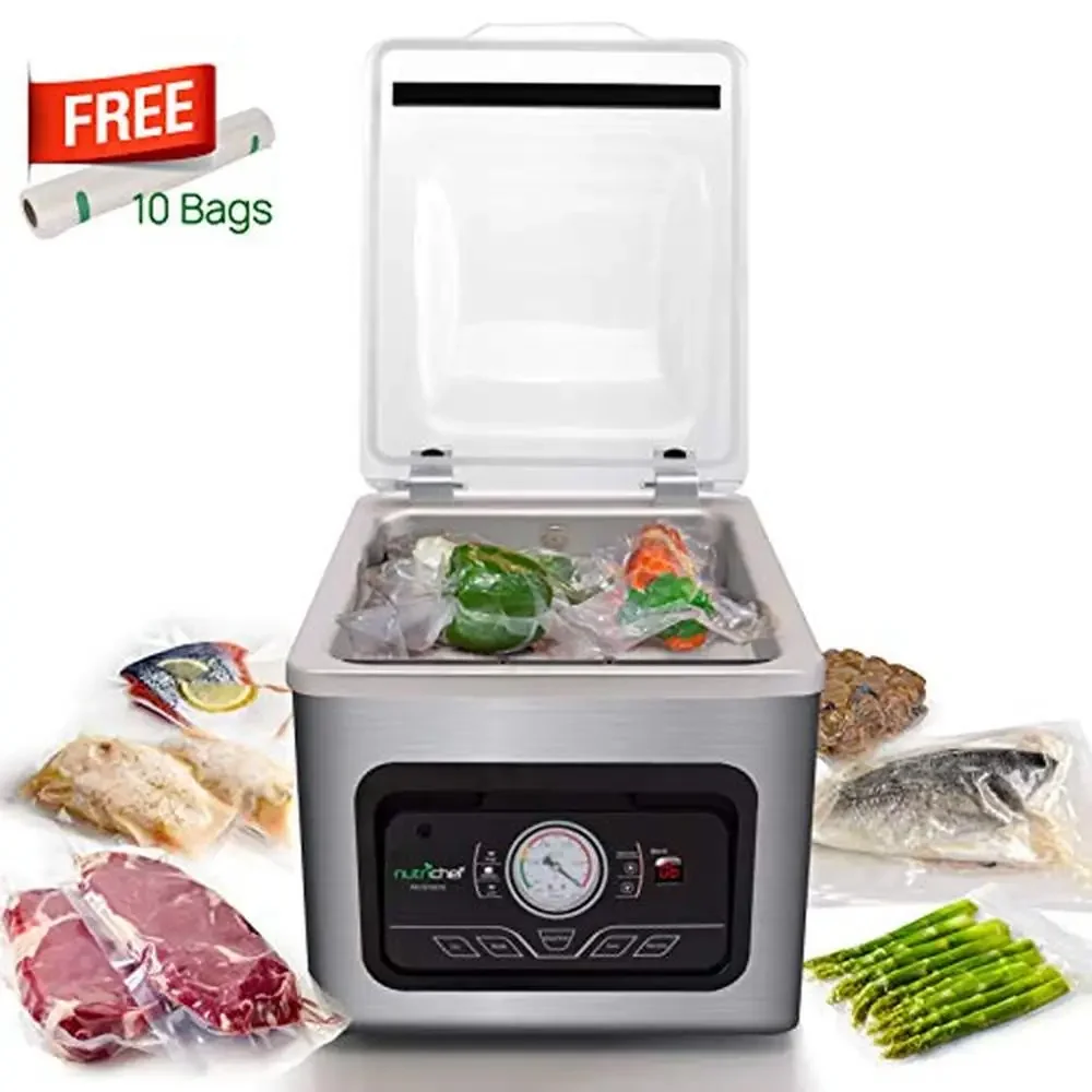 350W Commercial Food Vacuum Sealer Machine 8L Chamber Meat Packing and Sous Vide System with Digital Control Stainless Steel