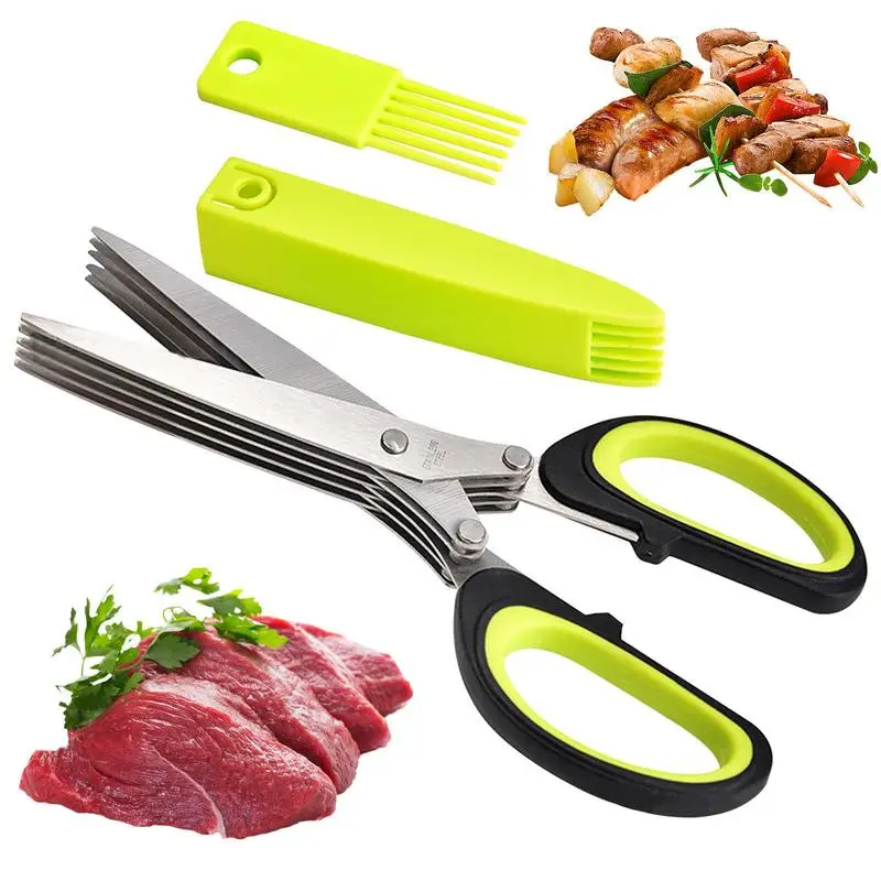 

Stainless Steel Multi-Layer Scissors 5 Layers Stainless Cutting Shears With Safety Cover Meat Shears For Cutting Meat Slicer