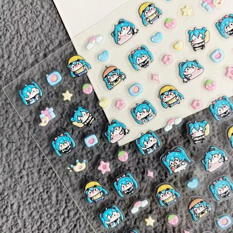 Hatsune Miku Anime Nail Stickers 3D Embossed Waterproof Nail Stickers DIY Nail Art Scrapbook Making and CCD Photo Decorations