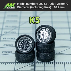 1/64 Car Model Modified Wheel with Metal Shaft Injection Molded Hub Rubber Tires Hotwheels Parts ABS and Rubber Material Electro