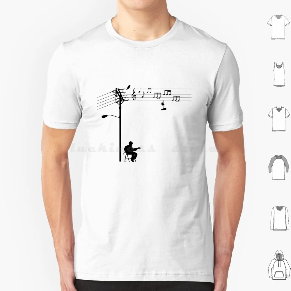 Wired Sound T Shirt Cotton Men Women DIY Print Telephone Wire Music Power Pole Sheet Notes Silhouette Zomboy Musician Bird
