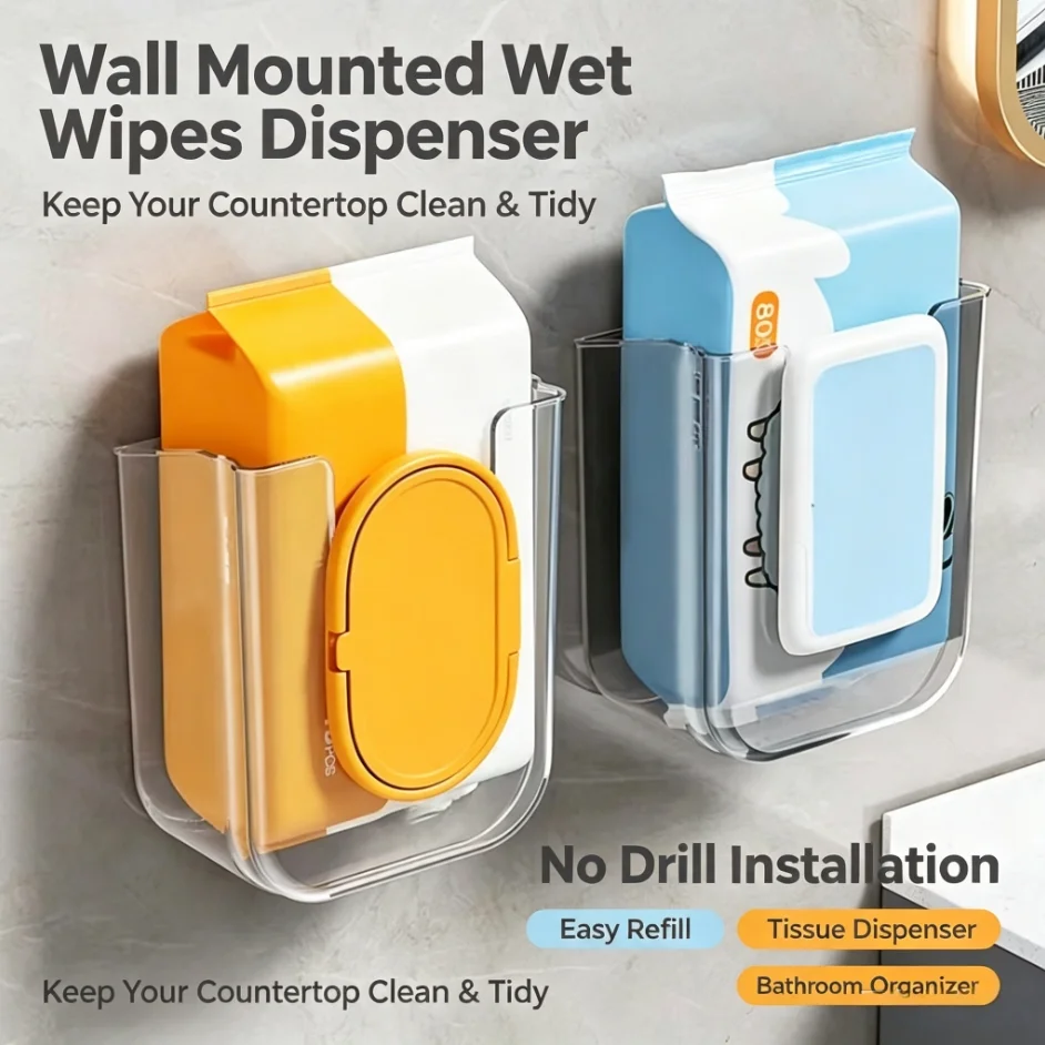 Wipe Holder for Bathroom Wipes Holder Storage Box Container Organizer Adhesive Dispenser for Kitchen Family Bathroom Toilet