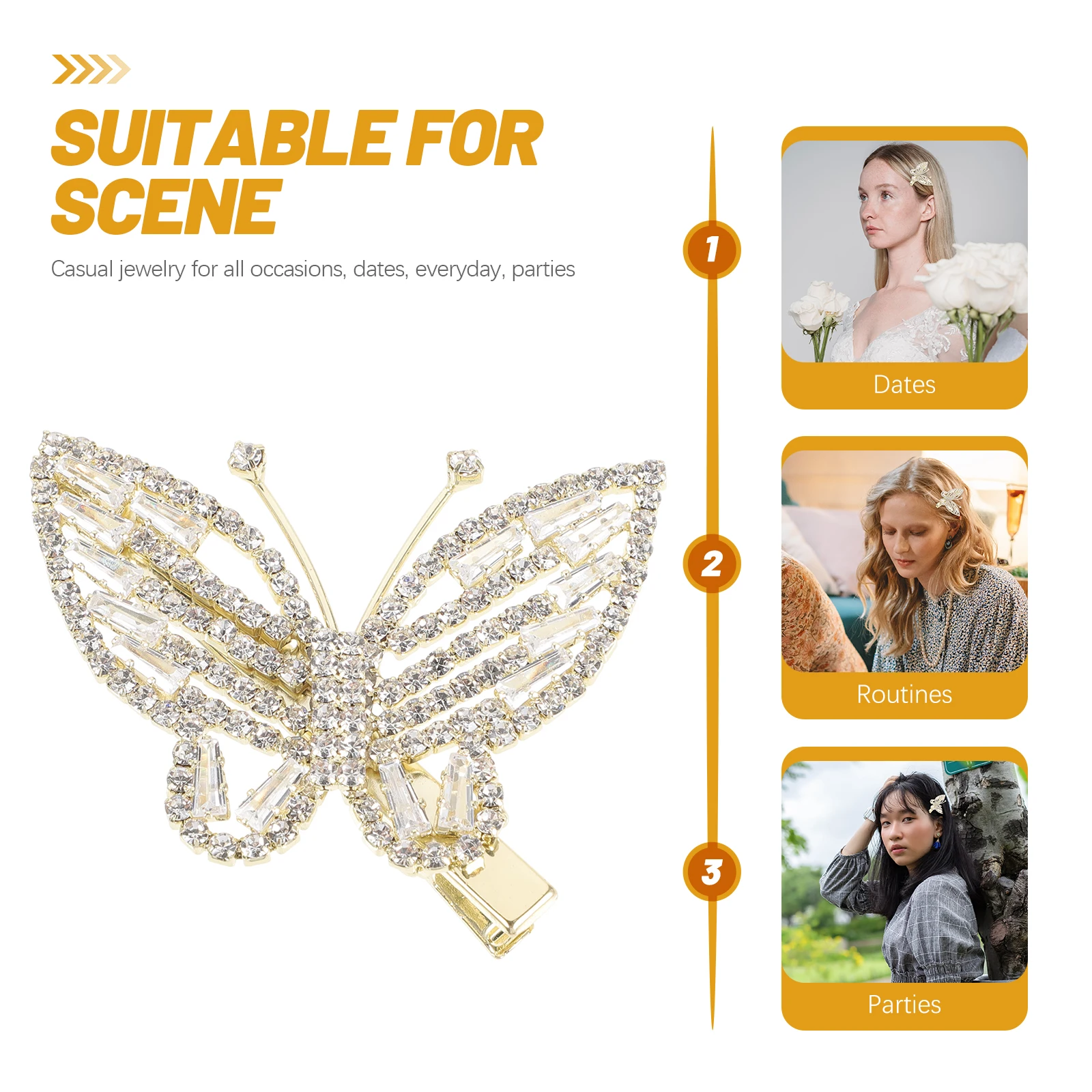

Butterfly Hair Clips Gold Accessories Decorative Fairy Rhinestone Elegant Thin Hair Styling Jewelry Womens