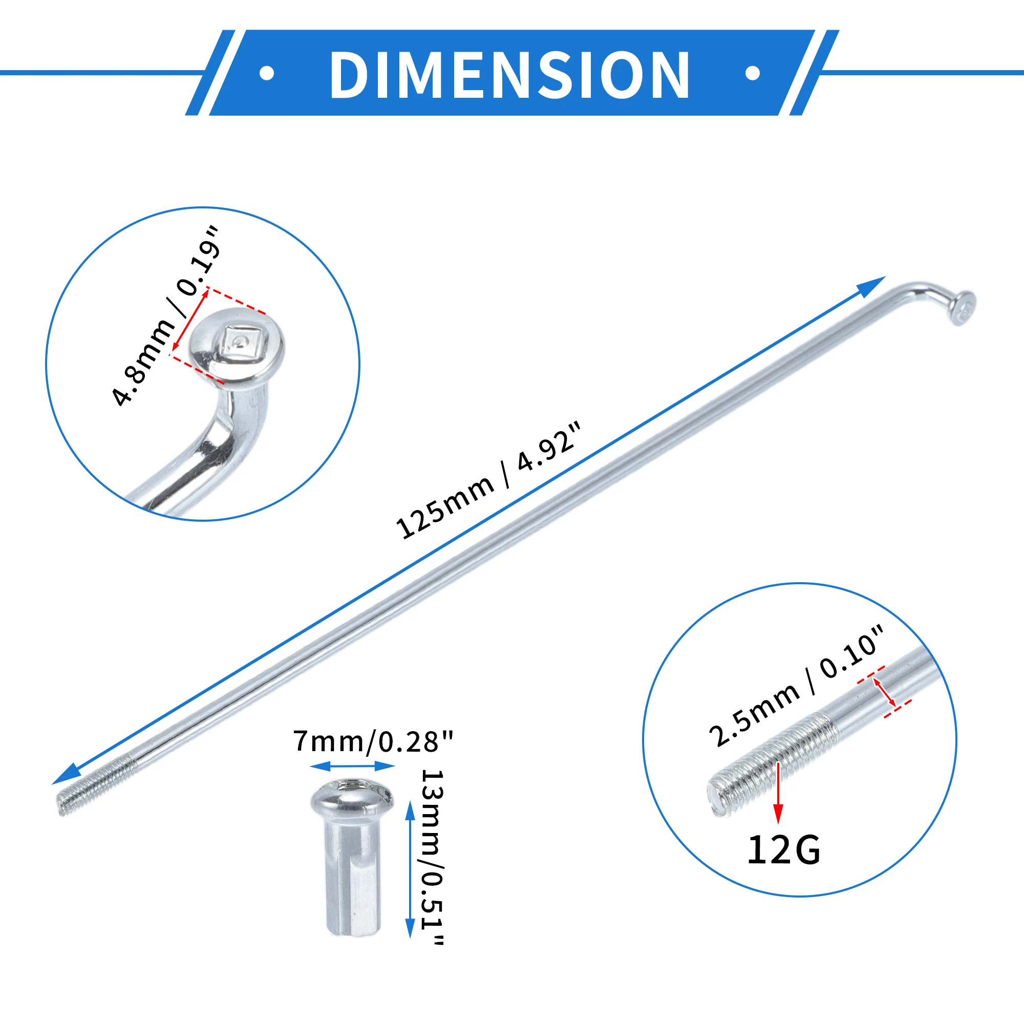 X Autohaux Fahrradspeichen 12G 125/134/136/155/160/170/175mm Länge Fahrrad-Radspeichen aus Kohlenstoffstahl, verzinkt, silberfarben, mit Nippel – Detail 6