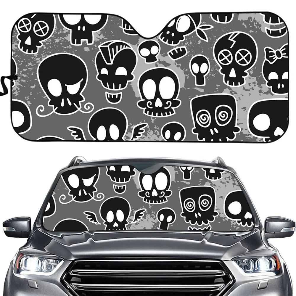 INSTANTARTS Funny Skull Pattern Front Windshieled Sunshade for Car Universal Auto Visor Shield Cover Summer Vehicle Sun Shades 