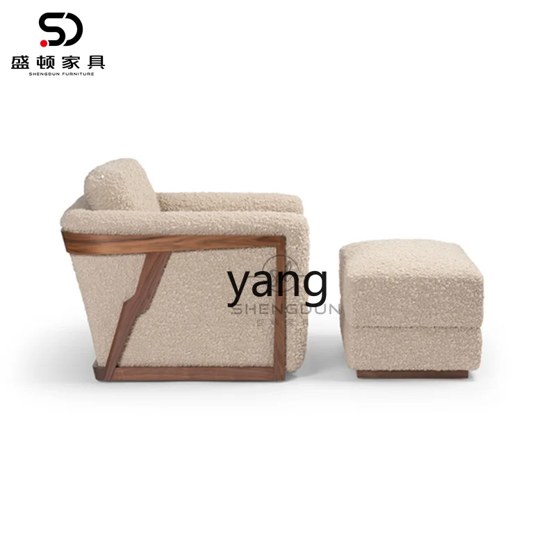 LXL New Chinese Style Solid Wood Lambswool Single-Seat Sofa Chair Simple Hotel Reception Combination Leisure Chair