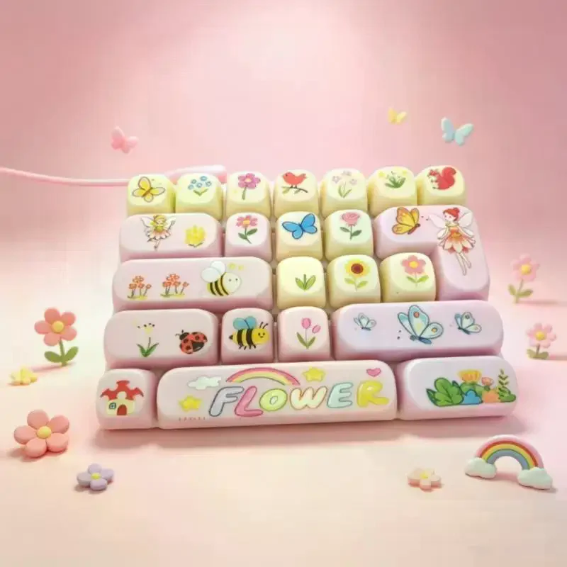 Animal Flower Floral Prints Keyboard Button Stress Relief Toy Bag Pendant Ornament Kids Decompression Toys Cute Cartoon