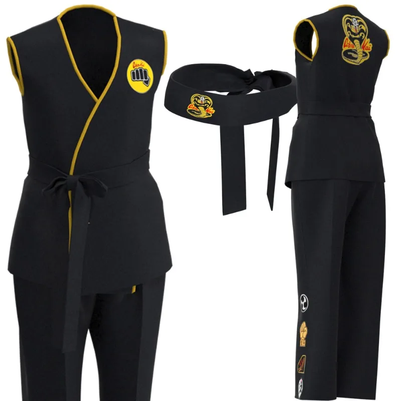 Karate Kids Game Cosplay Cobra Kai Cosplay Costume Kid Aldult Black White Kimono Uniform Headband Carnival Party Suit Tracksuit