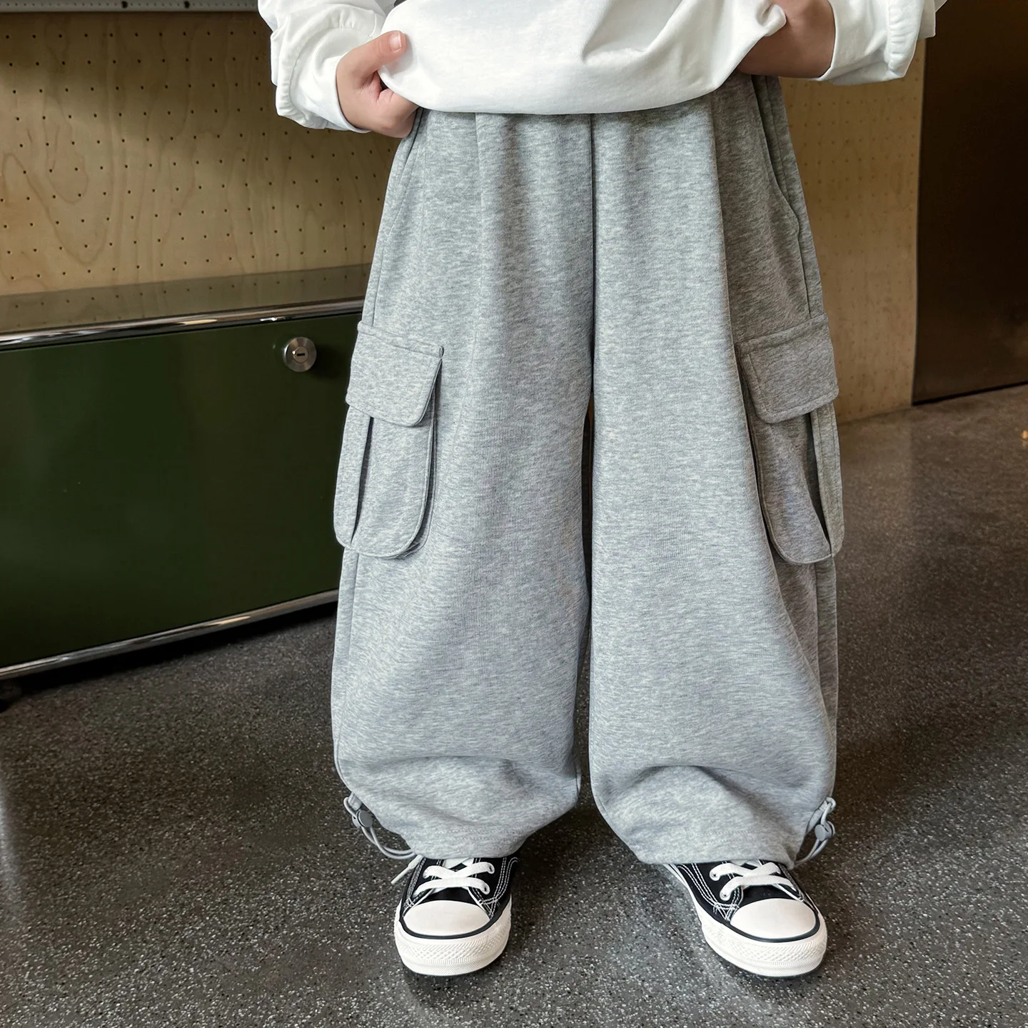 

Autumn Children Boys Sweatpant Pocket Solid Color Casual Little Boy Wide Leg Pants Korean Versatile Toddler Boys Long Sweatpants
