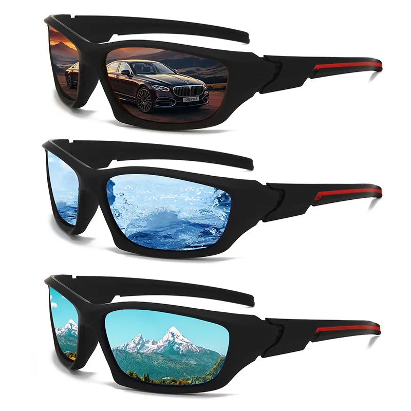 Fashion Polarized Sunglasses Sporty Men UV400 Driving Water Mountain Red Line Wrap Around Gear Fishing Mountaineering Shades
