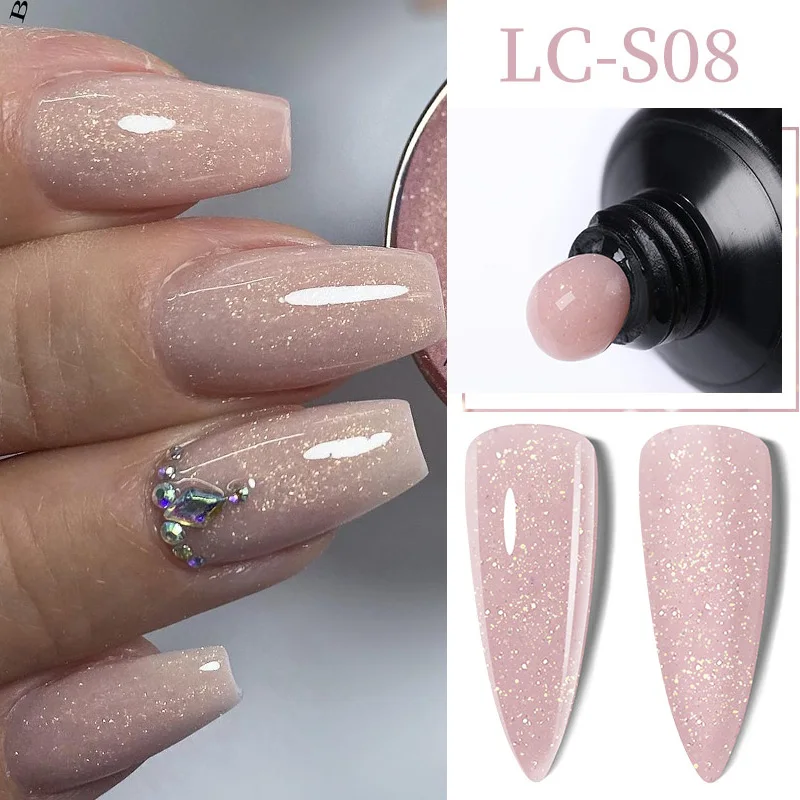 LILYCUTE 10ML Gold Sparkling Nude Quick Extension Gel Nail Polish Finger Prolong Manicure Nail Acrylic Crystal Hard Gel Varnish