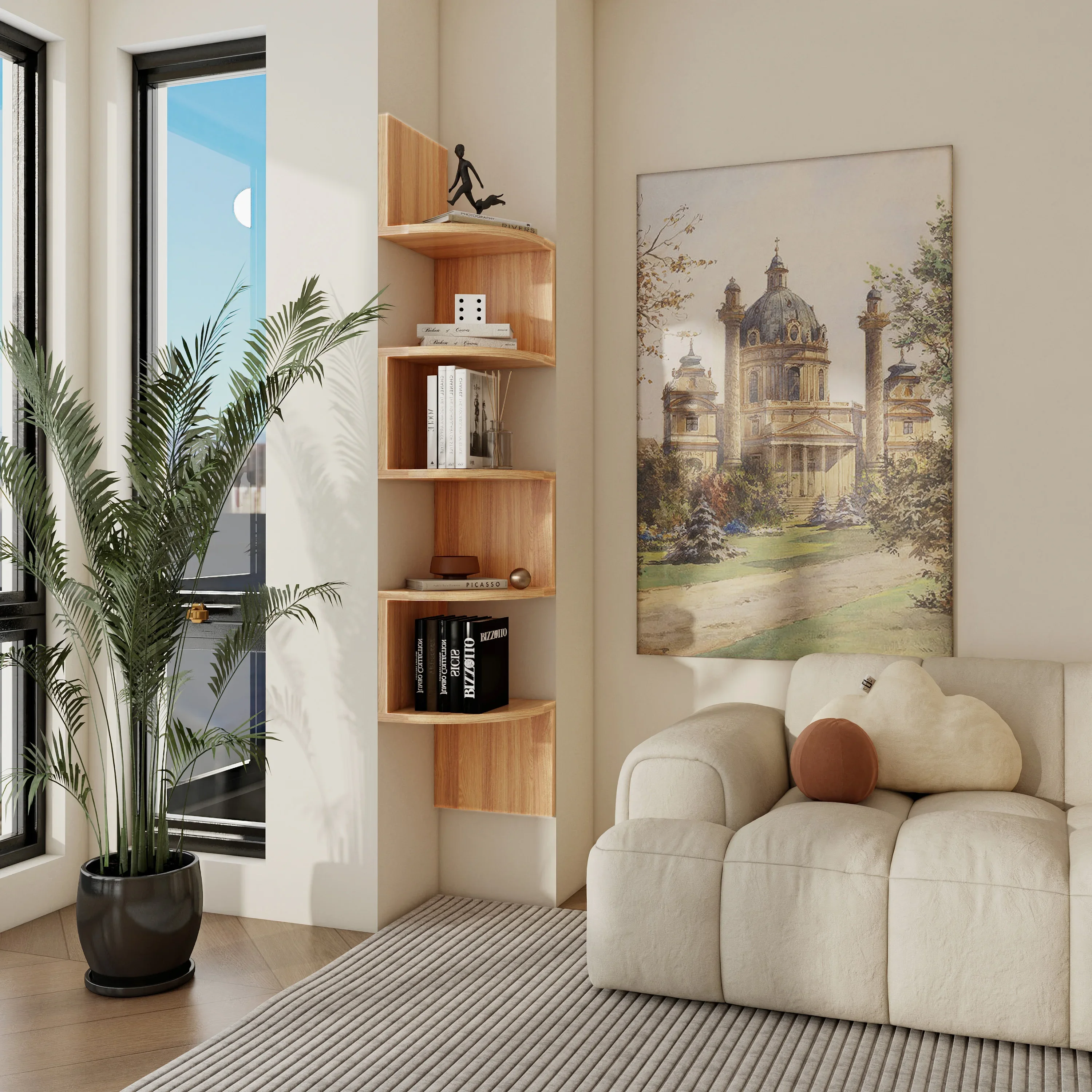 High Quality Living Room Wooden Furniture Bookshelf Swivel Durable Bookcase