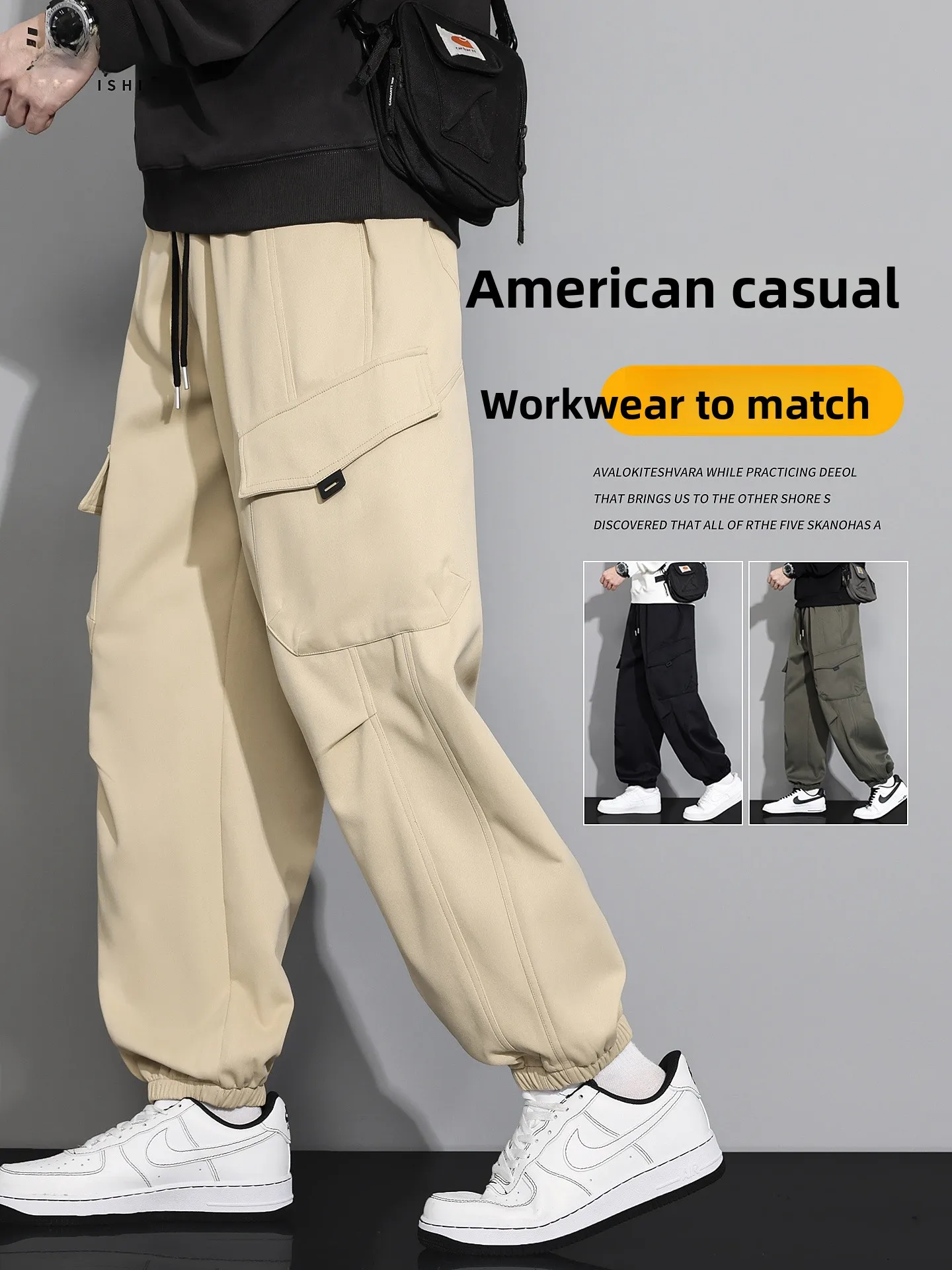 

American Sle Loose Fit Men's Casual Work Pants Spring Autumn Multi ket Leisure Trousers Teenage Spring Summer Autumn