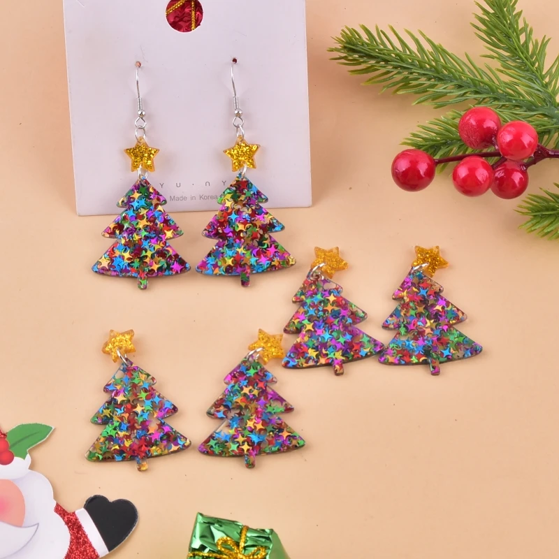 10pcs/pack Fashion Star Christmas Tree Acrylic Charms for Earring Necklace Jewelry DIY Making 33*50mm