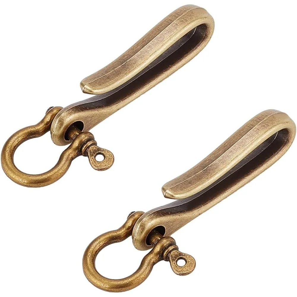 2 Sets Fish Hook Key Chains Antique Bronze Key Rings Wallet Clip Belt Buckle Solid U-Shaped Key Chain Belt Key Ring Pocket Clip