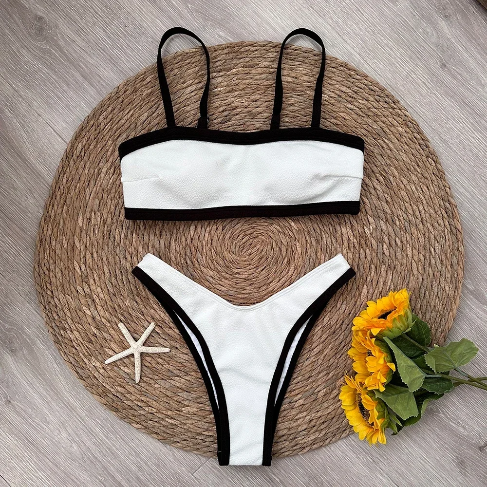 Black White Bikini 2025 Sexy Women Swimsuits Female Swimwear Micro Bikini Set Brazilian  Biquini Swimming Suit Solid Beachwear