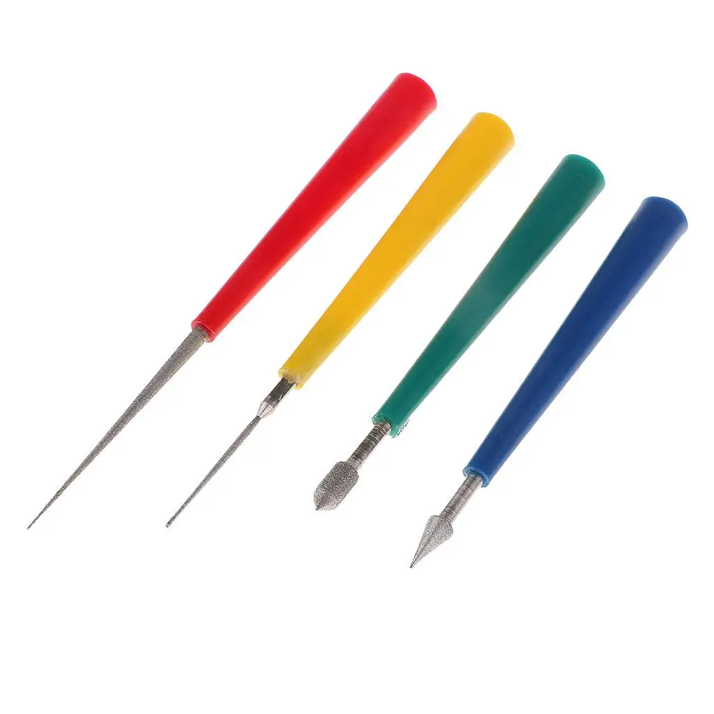 Diamond File 4 Piece Bead Reamer Set Metal Jewelry Tools for Watchmaker Hand Craft and Engraving