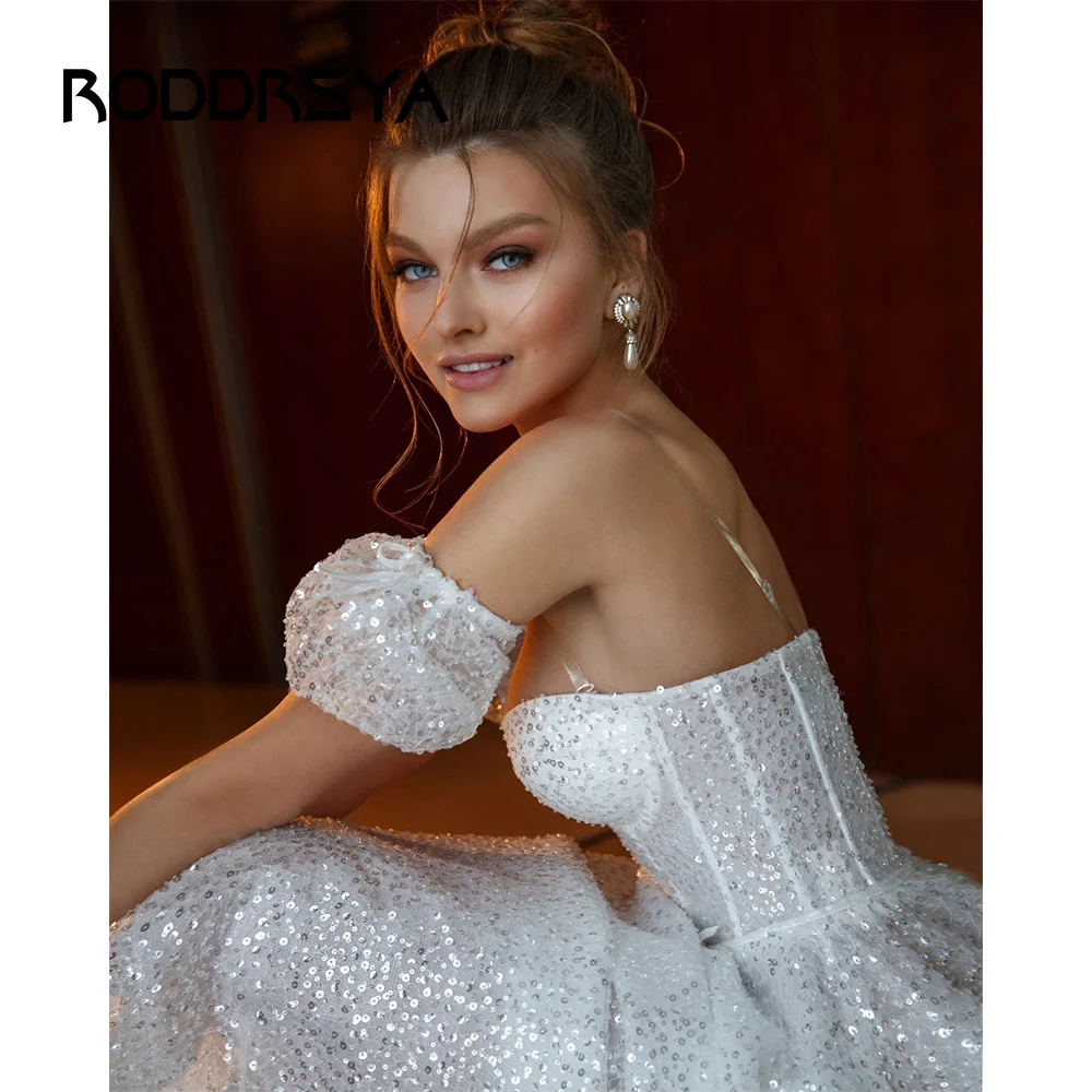 RODDRSYA Short Sexy Sweetheart Sequin Summer Wedding Dress With Detachable Short  Sleeves Tea-Length Robe De Gittler Sheer Back