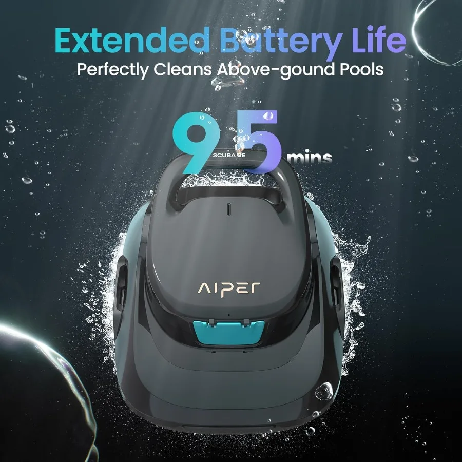 ترقية منظف حمام السباحة اللاسلكي Scuba SE لعام 2025 مع مكنسة حمام السباحة الذكية ذاتية التوقف لمدة 95 دقيقة لحمامات السباحة فوق الأرض حتى 860