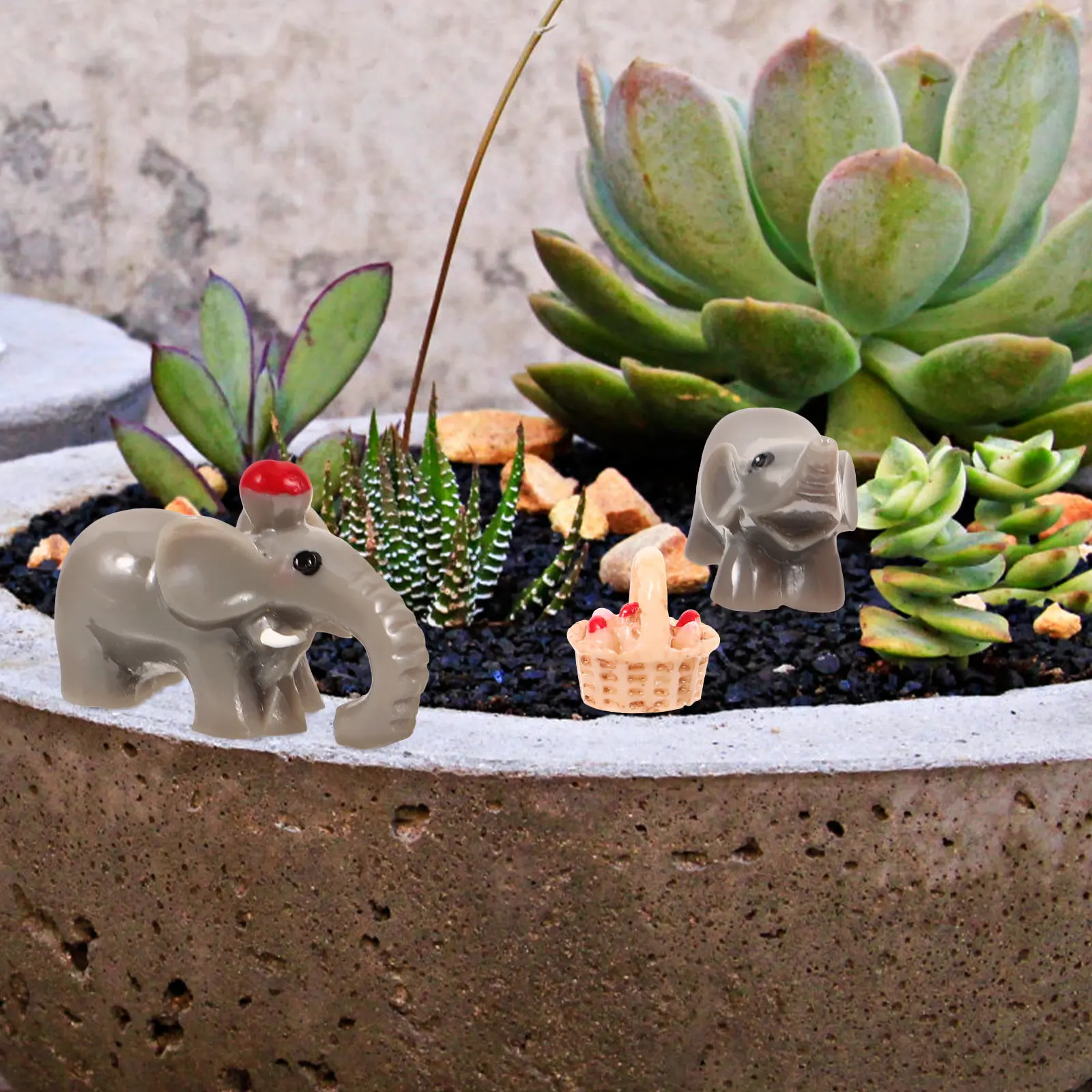 1Set Mini Resin Elephant Statues for Micro Landscape DIY Desktop Bookshelf Office Desk Garden Lawn Decor Adorable Animal