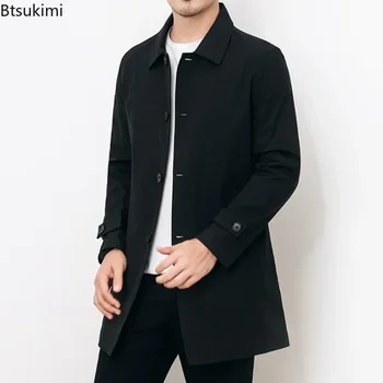 Men's Mid-Length Business Casual Trench Coat 4 2026Men's Brand Trench Coats Business Casual Solid Color Mid-length Jackets Fashion Lapel Windbreaker Coats Male Outerwear Coats 4