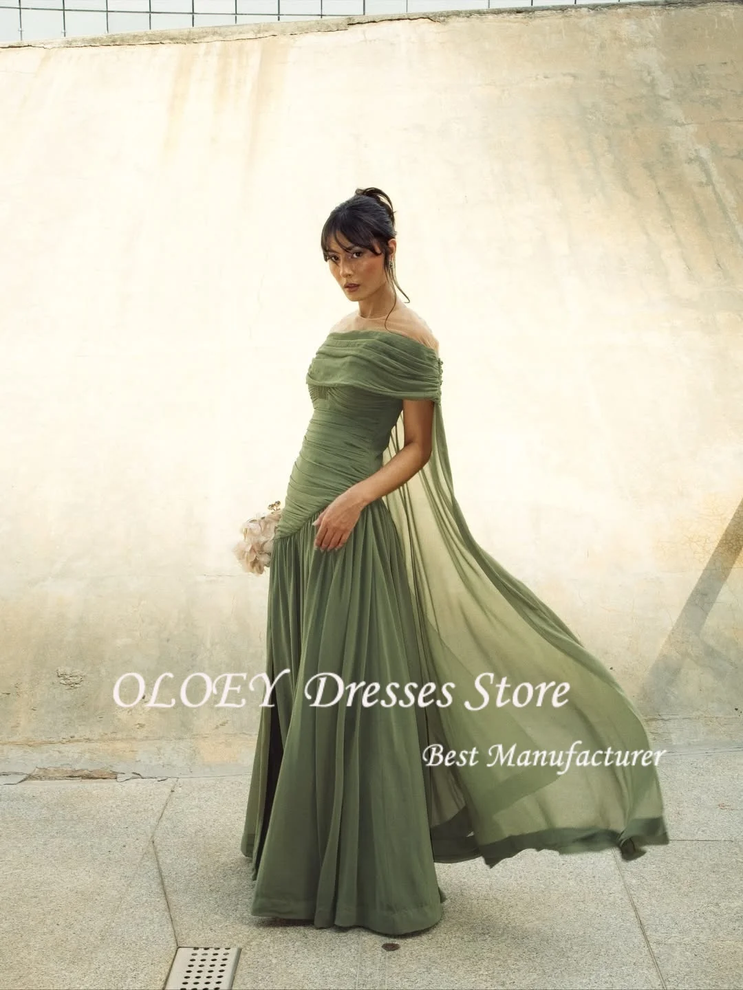 OLOEY A-Linie Schulterfrei Ball Abendkleider Split Maxi Partykleid Chiffon Nacht Cocktail Ballkleider Maßgeschneidert