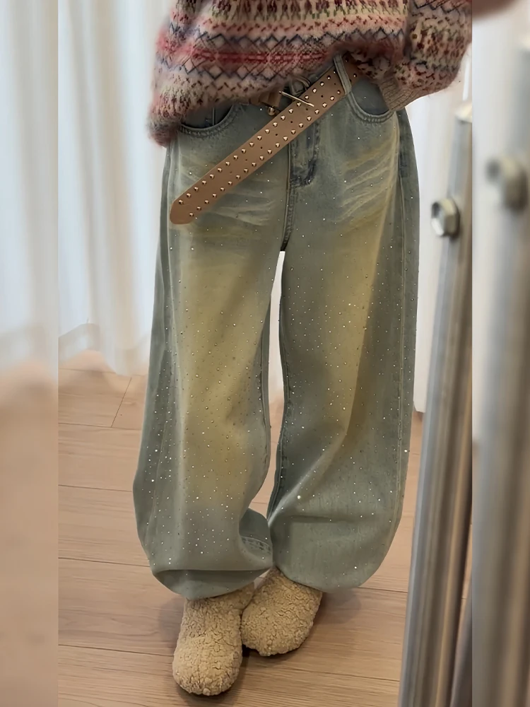 

Американские джинсы с высокой талией и эффектом потертости, женские, летние, новые, модные, облегающие, в пол, дизайн «Звездная ночь»