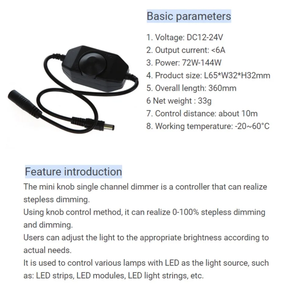 Controlador de atenuador de interruptor de perilla, lámpara de mesita de noche, lámpara de gabinete, lámpara colgante, ventilador de techo, tira de