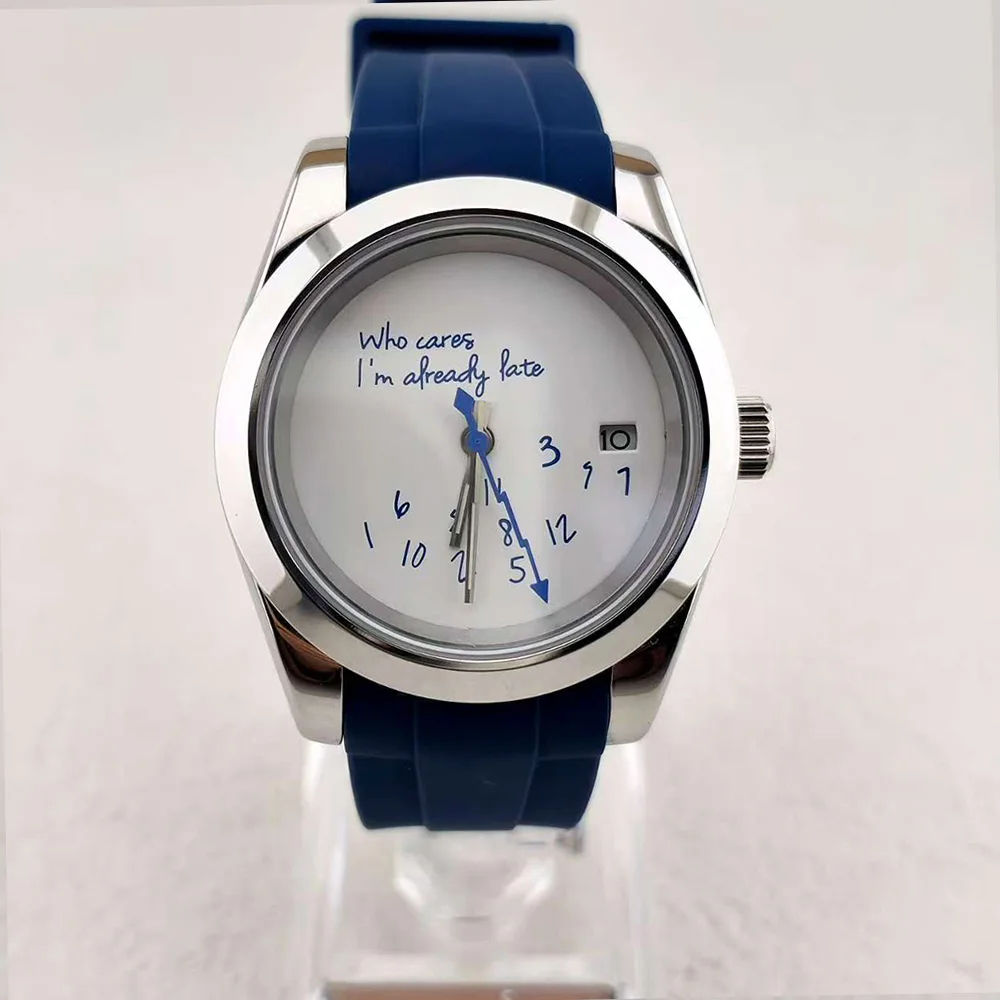 

Nh35 Watch 39mm Who cares im already late Watch No Logo Sapphireglass stainlesssteel waterproof case fit automatic movement