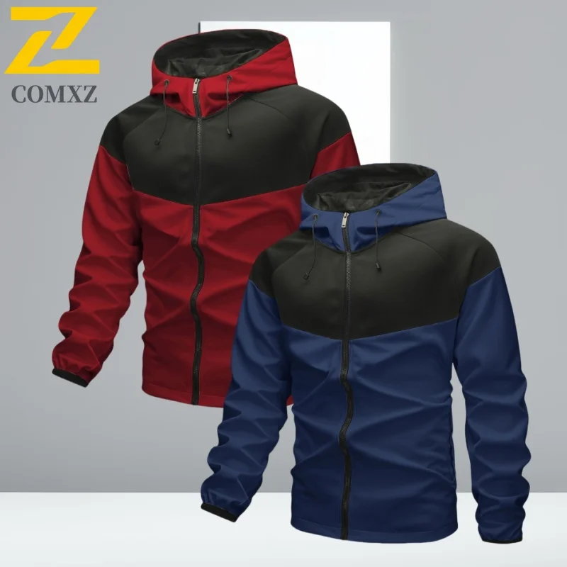 

Outdoor Windbreaker Jackets Men's 2025 Autumn New Casual Fashion Splicing Windproof Jacket Male Hiking Camping Loose Hooded Coat