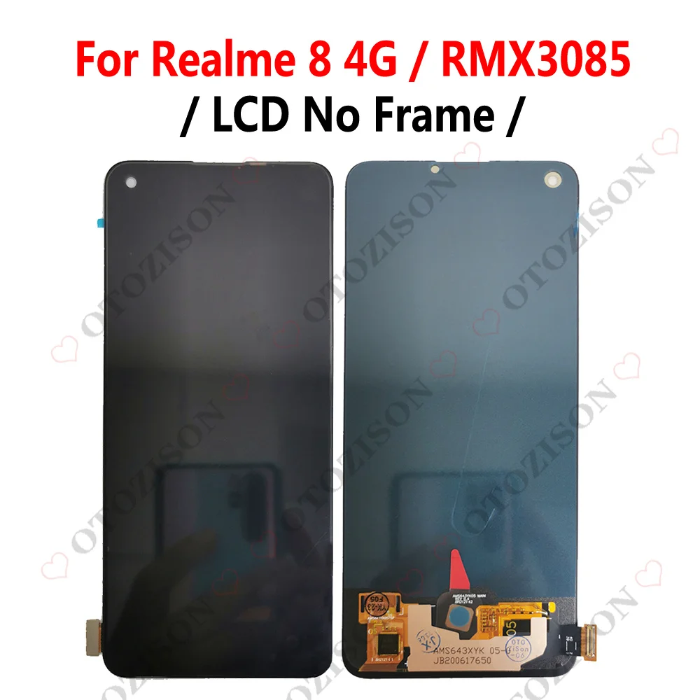 LCD With Frame For OPPO Realme 8 LCD 4G RMX3085 Display Realme8 5G RMX3241 Screen Touch Digitizer Sensor Assembly Replacement