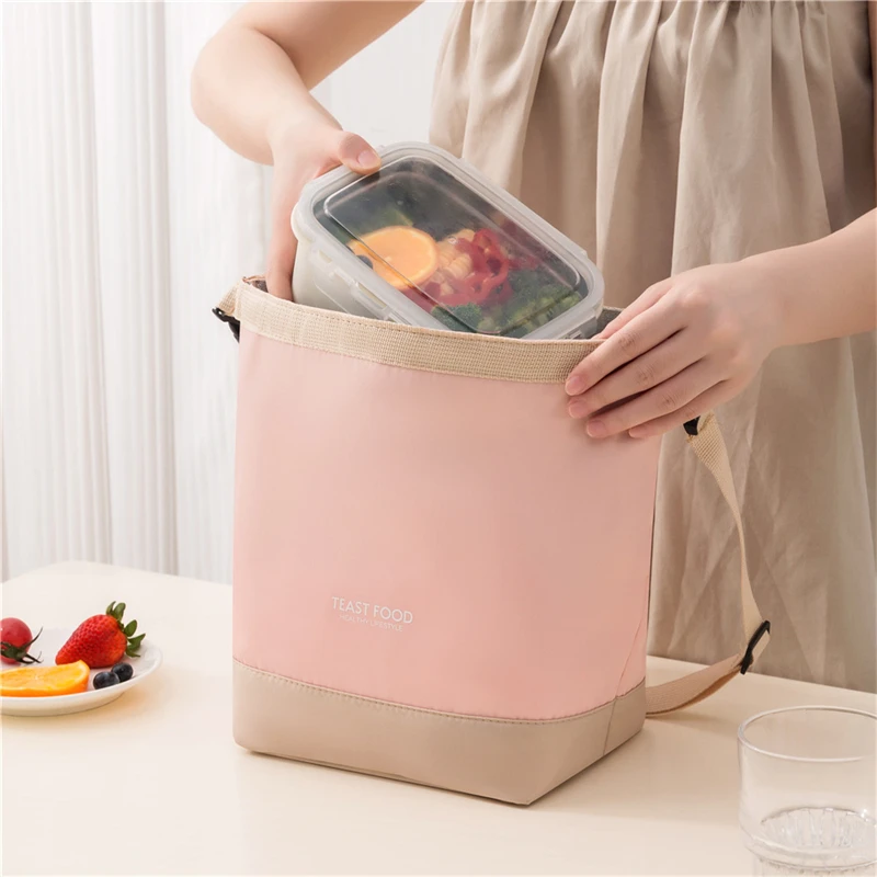 Tas makan siang portabel, tas tangan pendingin Tote kotak makan siang terisolasi tahan lama dengan gesper, tas bahu pembawa makanan kantung Bento termal