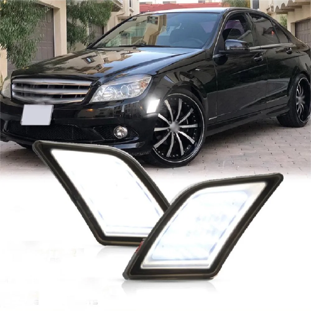 

2 PCS black and white LED lights with car side logo and fender decorative lights for Mercedes Benz 2008-11 Mercedes W204 C250