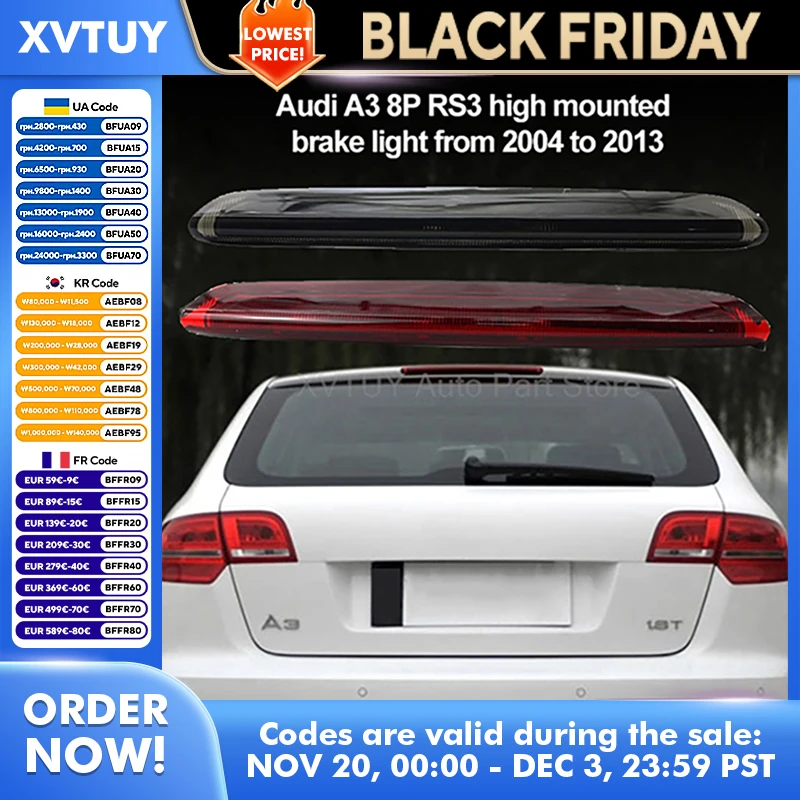 High-Mount Stop Light Fit for Audi A3 8P RS3 2004-2013 Hatchback LED Brake Warning Rear Light Assembly Auto Accessories Vehicle