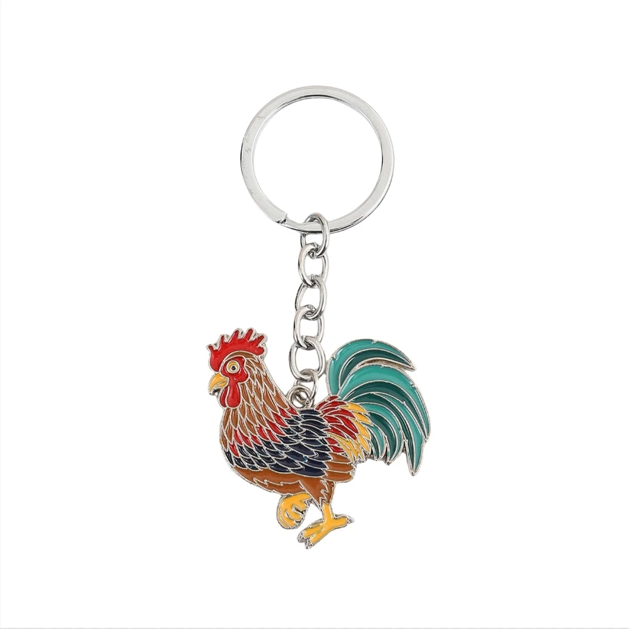 Creative Metal Rooster Hen Keyring Enamel Crafted Phone Charm Car Bag Decor Pendant Animal Enthusiasts Birthday Gift Keychains