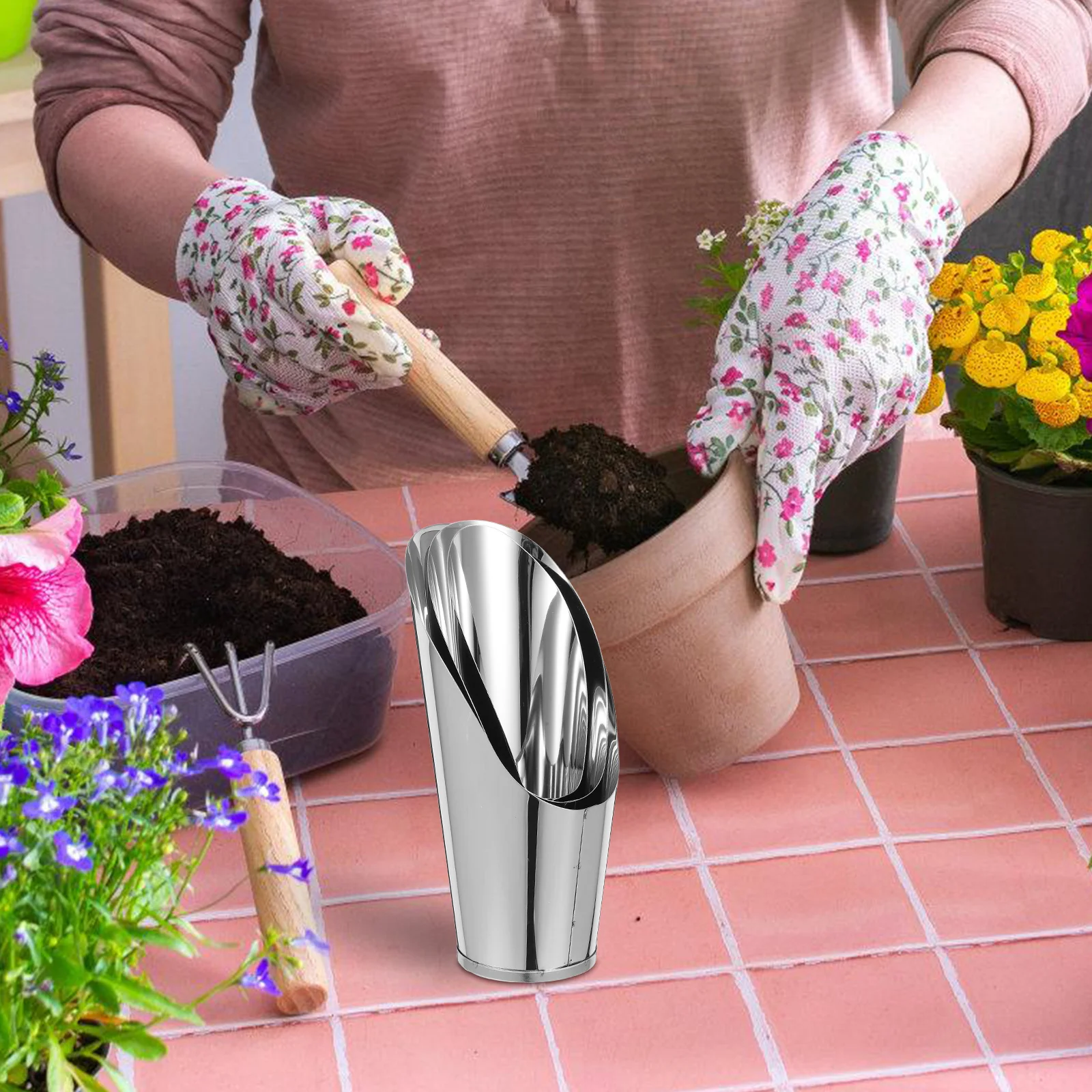 3 Pcs Stainless Steel Soil Cup Plant Bucket Manual Bonsai Helper Silver Scoop Scoops