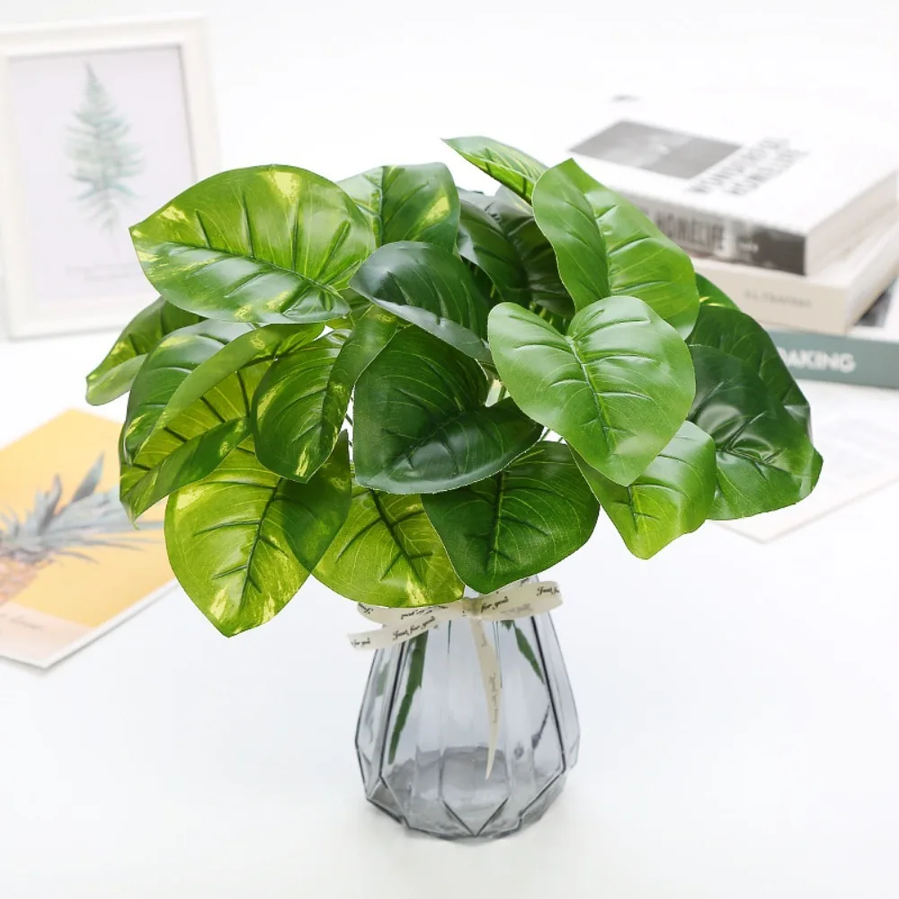 9 Leaves Artificial Green Plant Leaves Begonia Leaf Plants Tropical Plant Silk Turtle Back Bamboo Leaves Plastic Lifelike